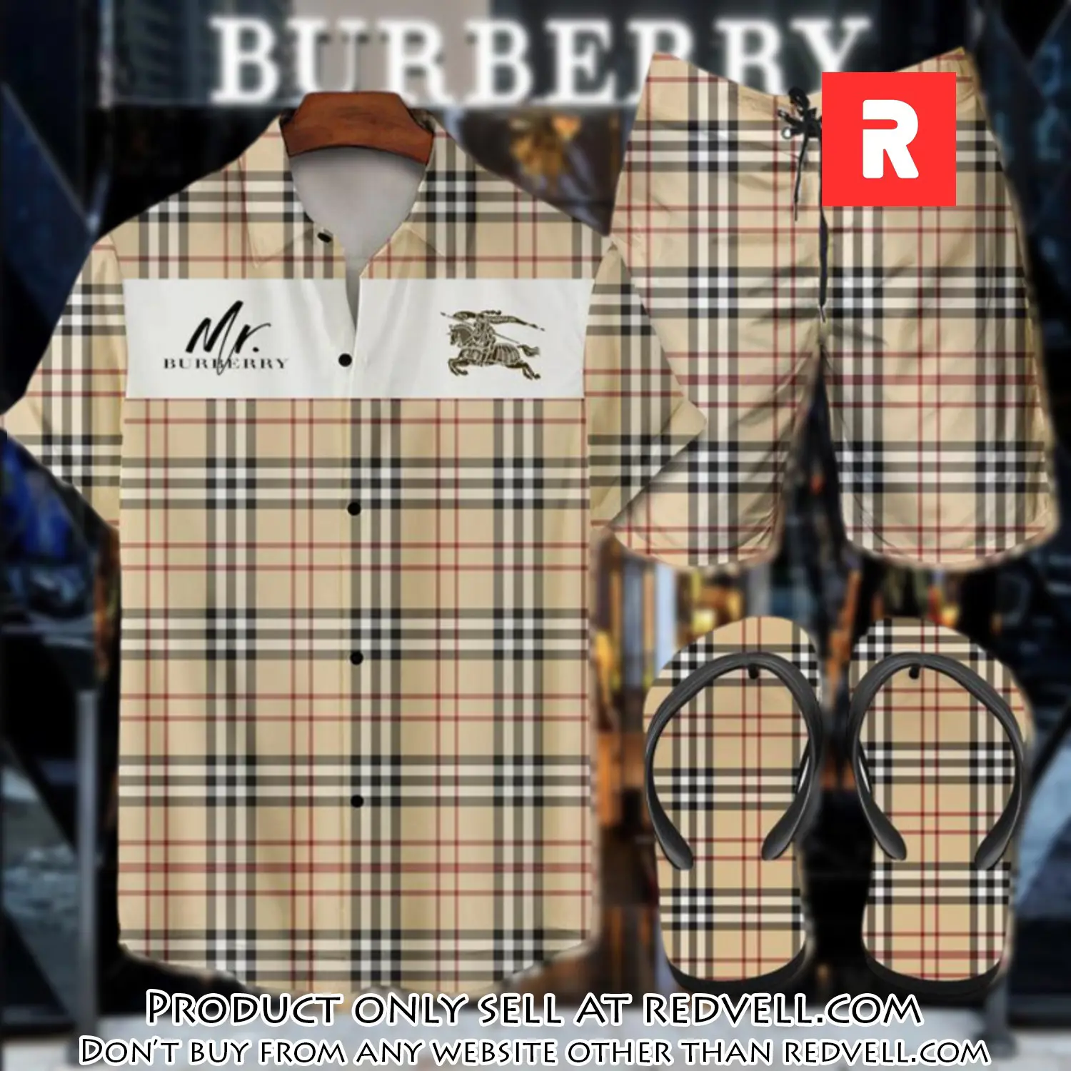 Burberry flip flops and combo hawaii shirt shorts luxury brand summer outfit hsf218 rv4922700